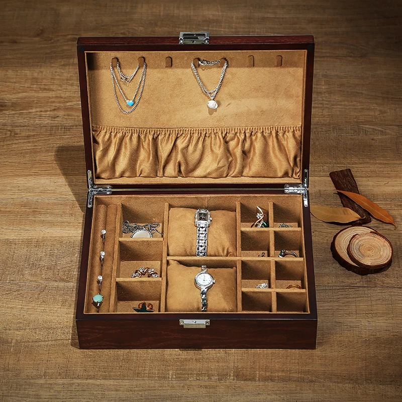 

Деревянная шкатулка для хранения брошей, часов, украшений, колец и сережек, органайзер для ювелирных изделий