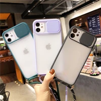 lens protection candy color phone case with rope for iphone 11 12 pro x xr xs max se 2020 7 8 plus push and pull hard pc cover