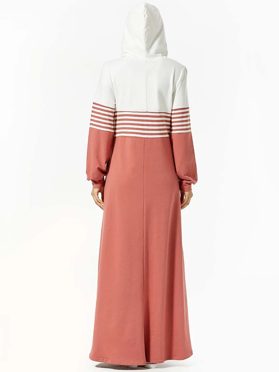 Дубай Abayas для женщин пакистанский свитер с капюшоном розовый белый полосатый