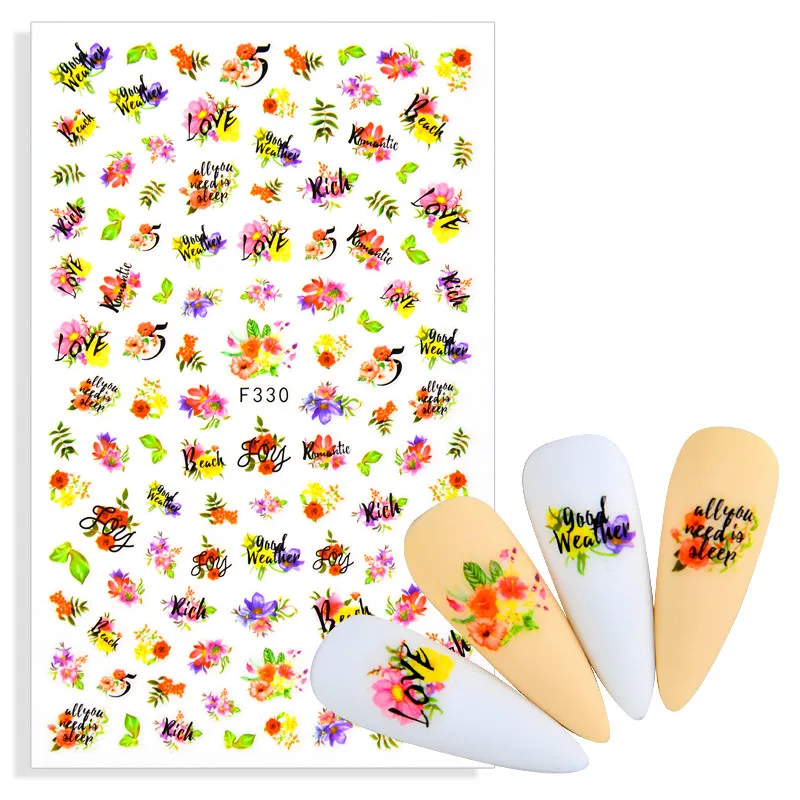 

1pcs Nail Stickers Floral Leaves Butterfly Geometric Animal Nail Art Decals Sliders Flower ABC Letter DIY Manicures Decoration