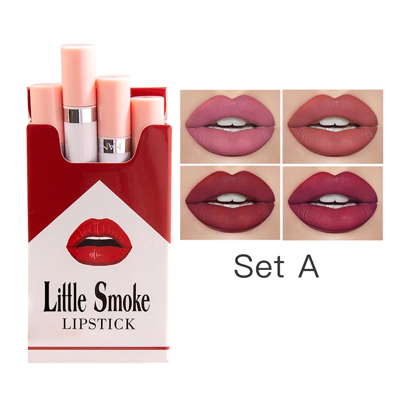 

2021 Creative Cigarette Lipstick 4PC Set Velvet Matte Long Lasting Waterproof Lipstick Sexy Nude Non-Stick Cup Lips Makeup Set