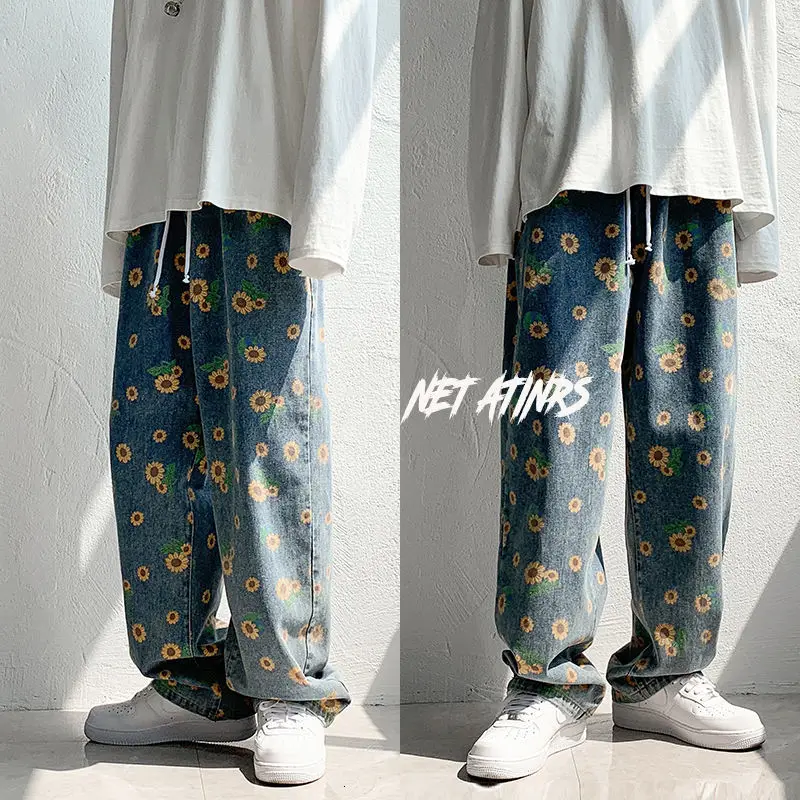 

Hip Hop Men's Graphic Printed Jeans Woman Autumn Fashion Trousers Casual Oversize Korean Streetwear Male Pants
