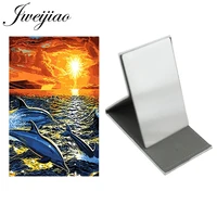 jweijiao painting sunrise ocean dolphins stainless steel table desktop mirror folding leather makeup beauty tool mirrors zz127
