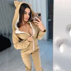Женский спортивный костюм с капюшоном и кошачьими ушками, повседневный спортивный костюм из двух предметов, толстовка, осенне-зимняя спортивная одежда