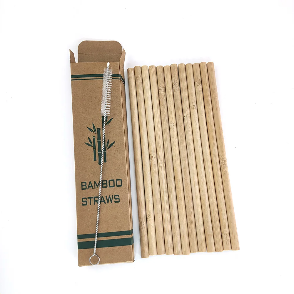 

Natural Bamboo Drinking Straw Biodegradable Bamboo Straws Reusable Set with Cleaning Brush Sugarcane in Pack No Waste