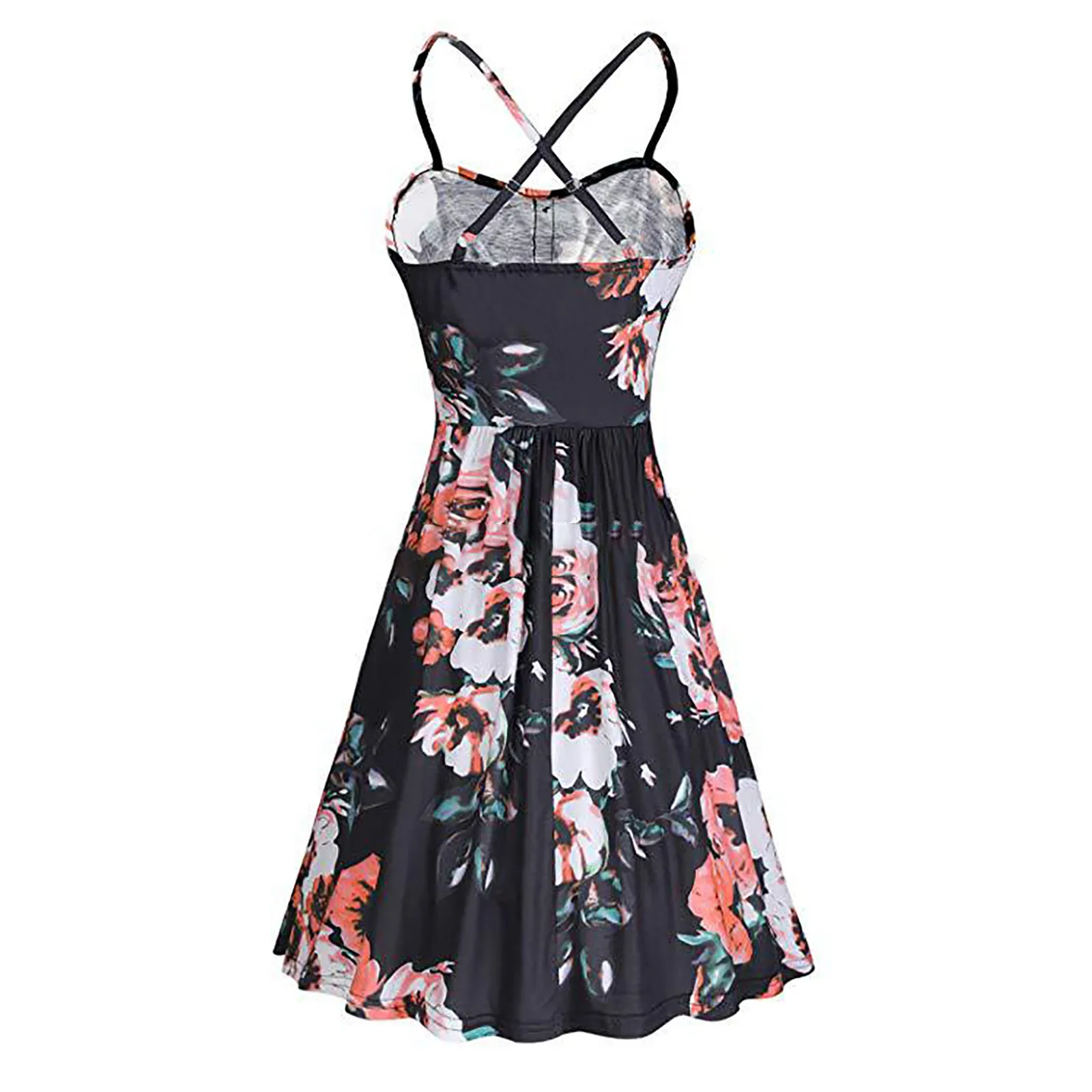 

Women's Dresses 2021 New Summer Dress Floral Printed Button High Waist A-line Suspender Dress Women Beach Party Casual Dress