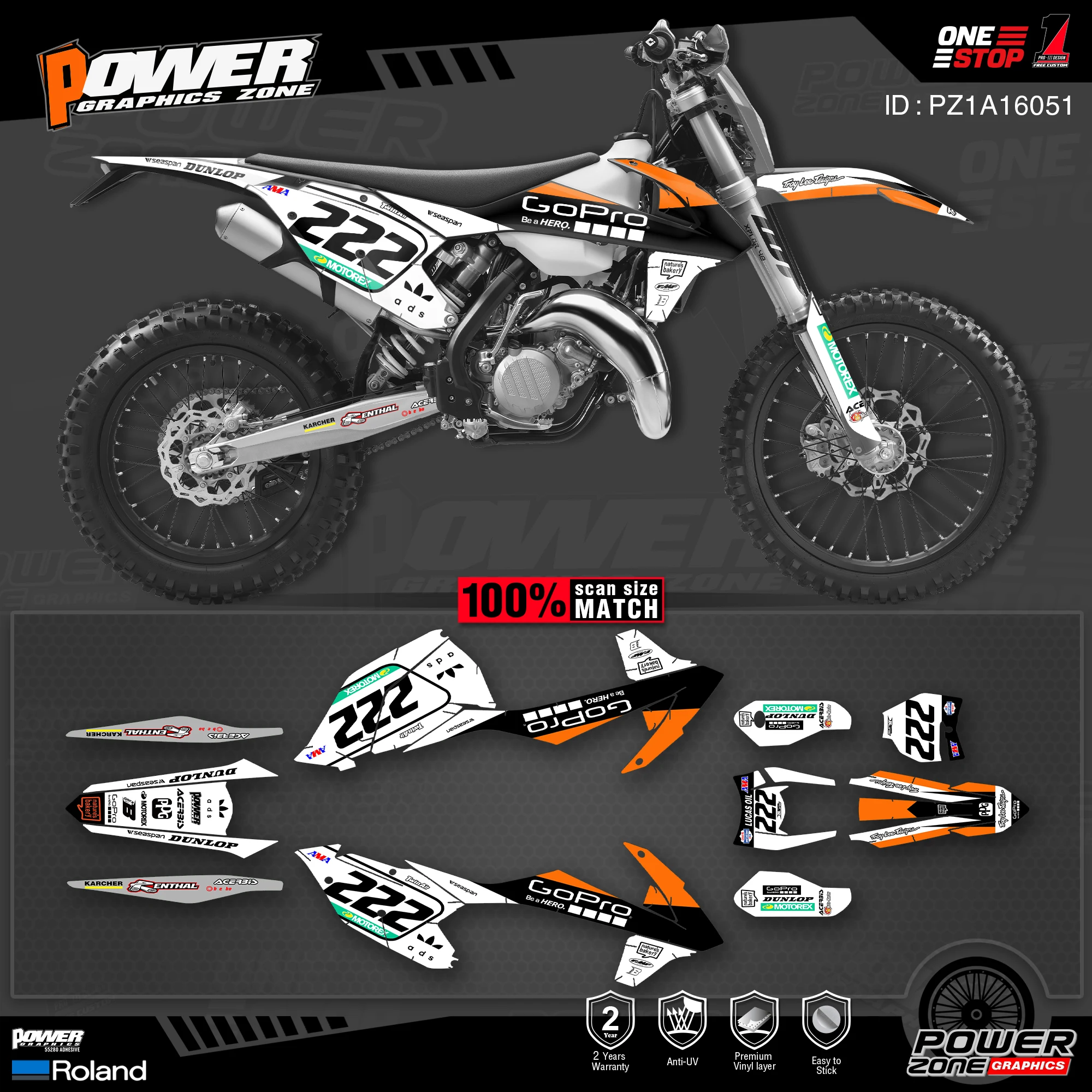 PowerZone Custom Team Graphics Backgrounds Decals Stickers Kit For KTM SX SXF MX 16-18 EXC XCW Enduro 17-19 125 to 500cc 51 | Автомобили и