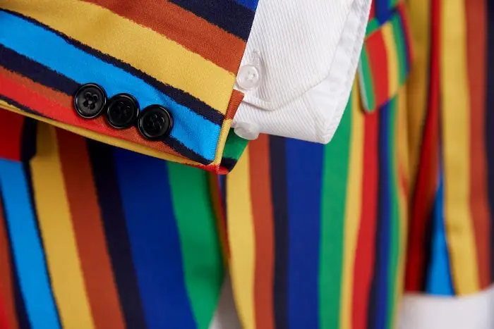 

PYJTRL New Mens Colorful Stripe Print Blazer Design Plus Size Stylish Casual Male Slim Fit Suit Jacket Singer Prom Coat Outfit