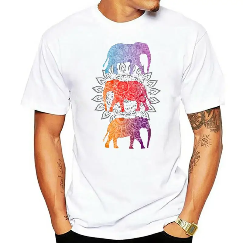 

Футболка мужская с мандалой и слонами, 100% хлопок, короткий рукав, милая уличная одежда, топ с круглым вырезом, одежда в стиле хип-хоп, лето-осе...