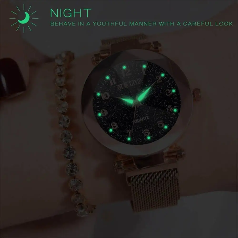Женские часы с подсветкой модные повседневные кварцевые Звездное небо магнитной