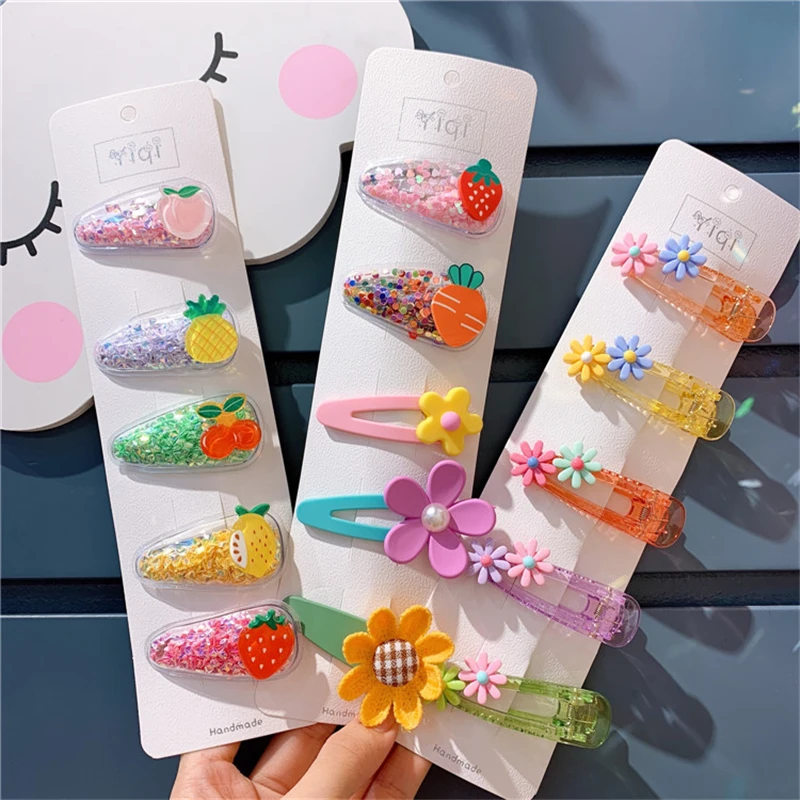 

5Pcs/Pack Fruit Hair Clips For Girls Kids New Transparent Hairpins Fashion Children PVC BB Clips Cartoon Animal Hair Accessories