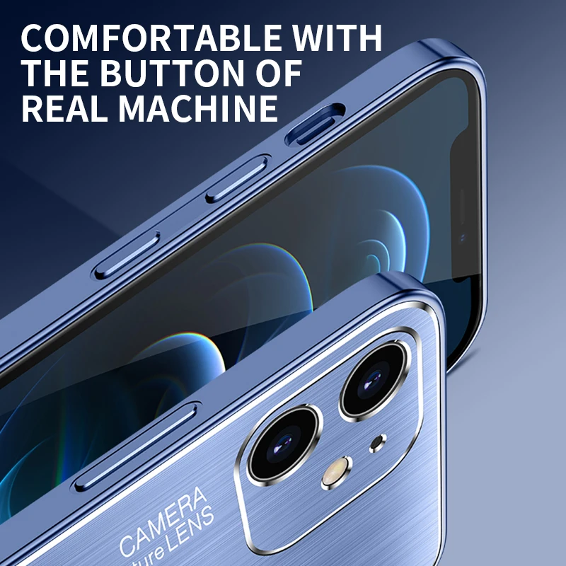 Laser Metal Brushed Mobile Phone Case For iPhone 13 12 11 Pro XS Max XR X 7 8 6 S SE 2022 Anti-drop All-inclusive Capa Capinhas