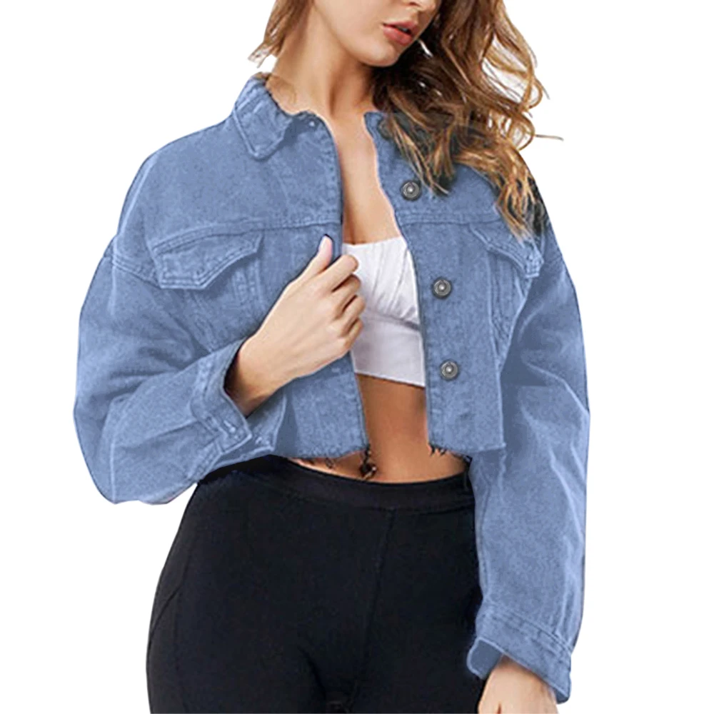 Модные женские 2019 Новые короткие ковбойские пальто с длинным рукавом свободные