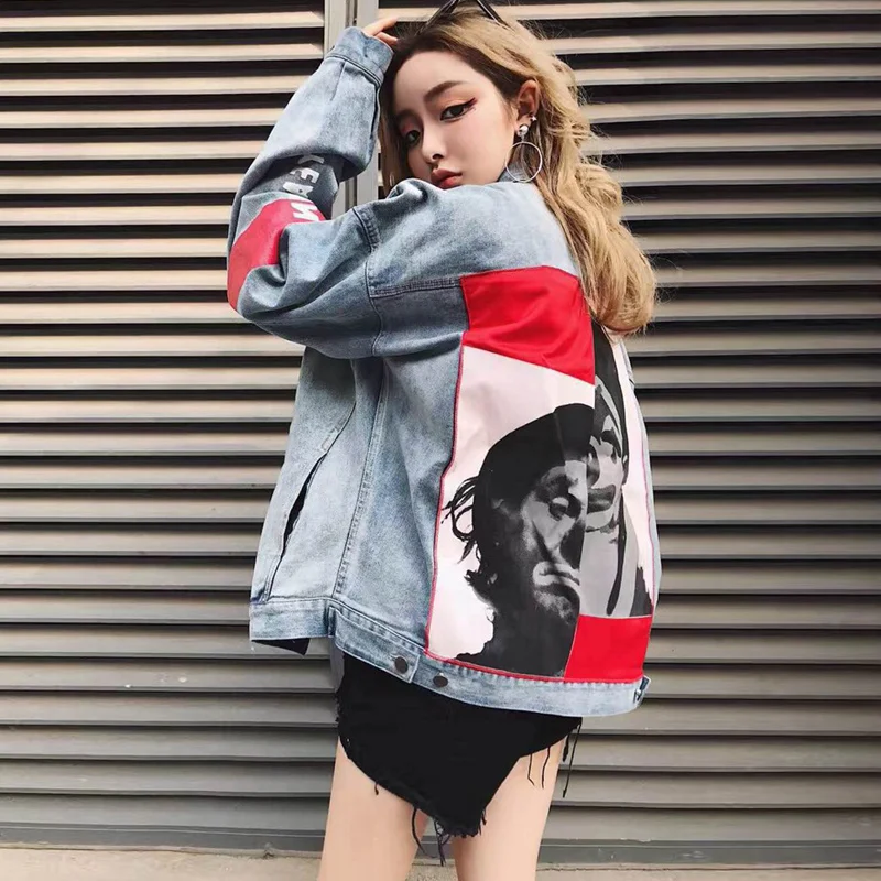 Женская джинсовая куртка в Корейском стиле Харадзюку с забавным принтом