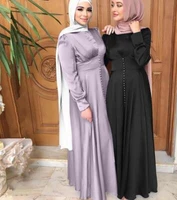 satin hijab dress for women 2021 new ramadan eid mubarak elegant solid slim waist swing arabic turkey muslim clothes