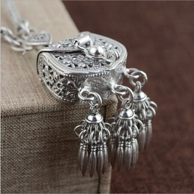 S925 Серебряная винтажная тайская Женская сумочка с открывающимся замком и