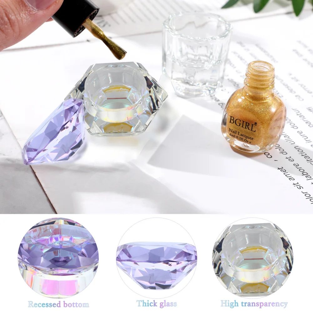 

Crystal Glass Jar With Diamond Shape Lid Leak-proof Nail Polish Cosmetics Bottle