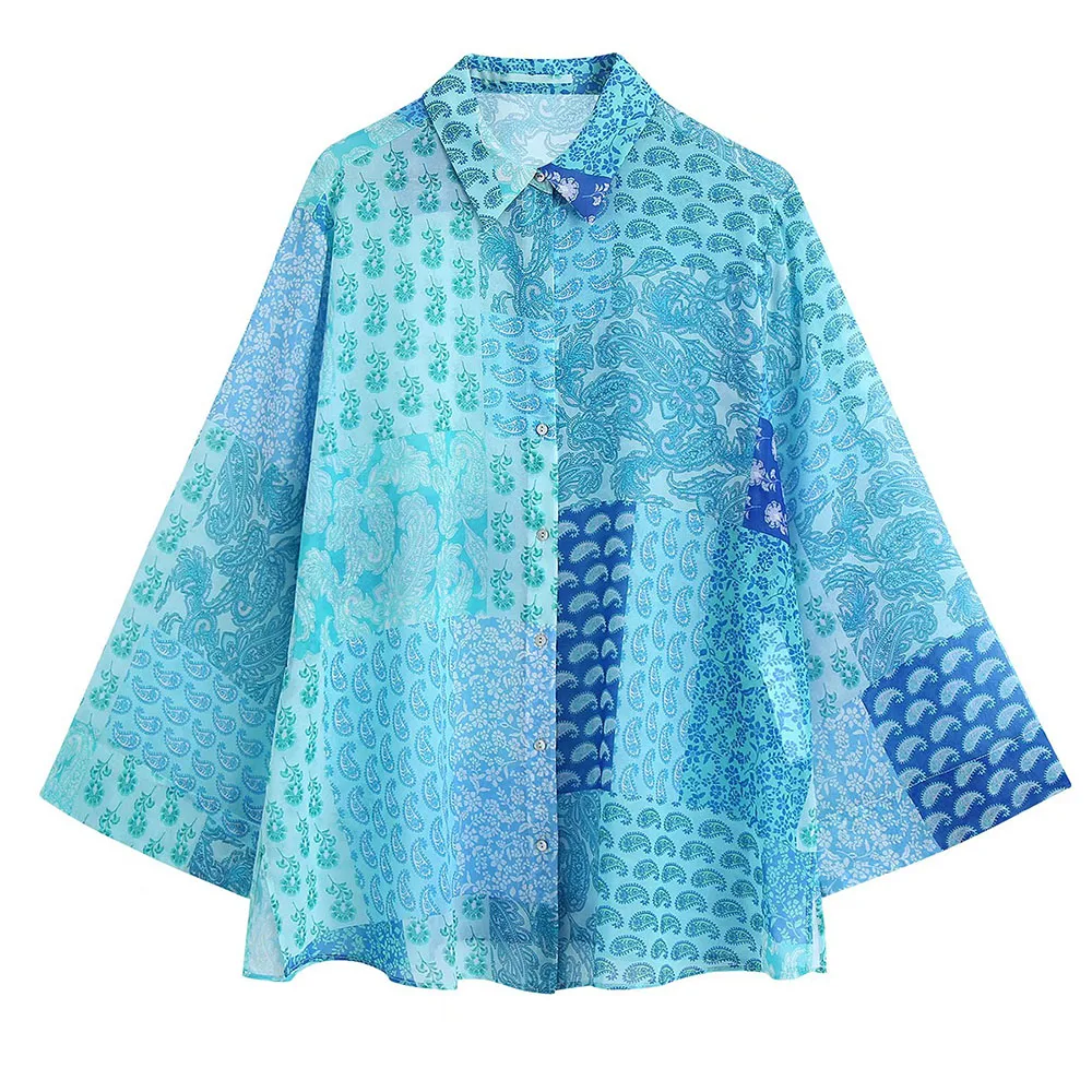 

Женская блузка с принтом za, свободный тонкий кардиган большого размера, лето 2021