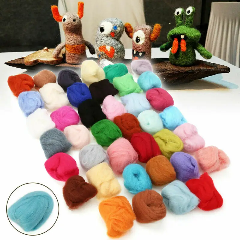 

Mix 40 Colors Merino Felting Wool Tops Soft Roving Wool Fibre for Needle Felting & Wet Felting DIY Doll Needlework