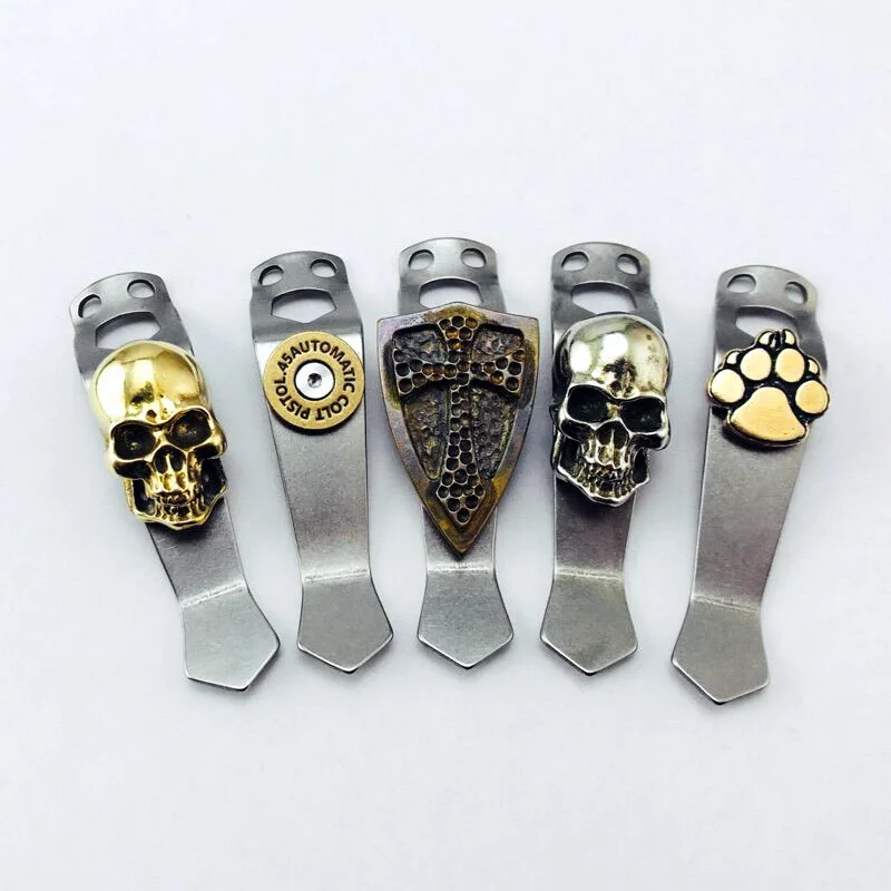 

Titanium Alloy Steel Flame Flashlight Back Clip For BOSS OKLUMA Barrel Flashligh MCG Jeff Hanko Machine Works Pattern Skull Fire