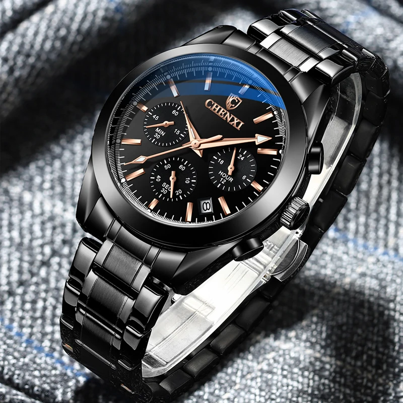 Часы мужские кварцевые с хронографом брендовые наручные из нержавеющей стали