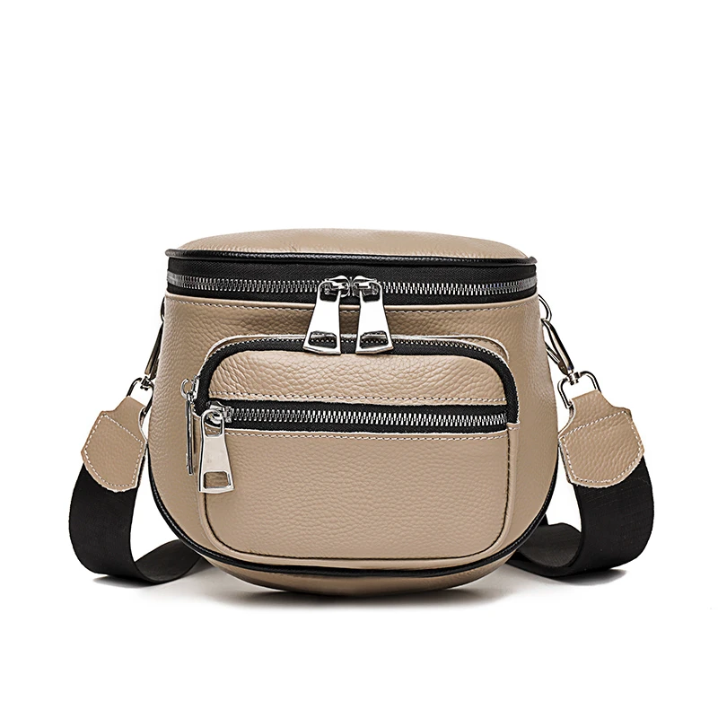 

Genuine Leather Women Semicircle Saddle Bags Natural Cowskin Multi-pocket Crossbody Shoulder Bag Fashion Luxury Female Handbags