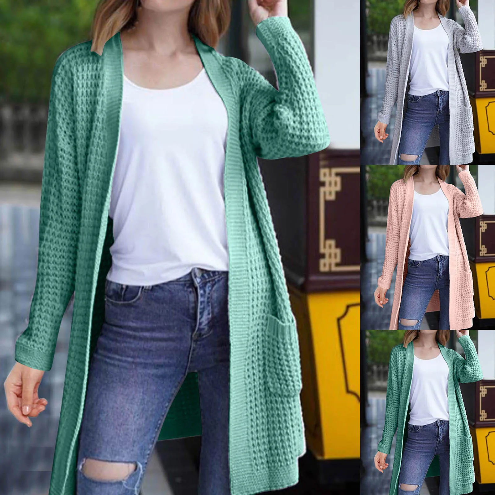 

Cardigan Sweaters Fashion Women Autumn Winter Pockets Cardigan Long Sleeve Twist Knitted Mid-length Coat свитер женский 2021 New