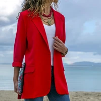 simple v neck casual blazer 2021 women solid color buttonless commute office blazer new fashion classic work wear formal clothes