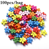 100pcs 14x15mm 2 hole mixed flower wooden decorative buttons suitable for sewing clip arts and crafts multicolor