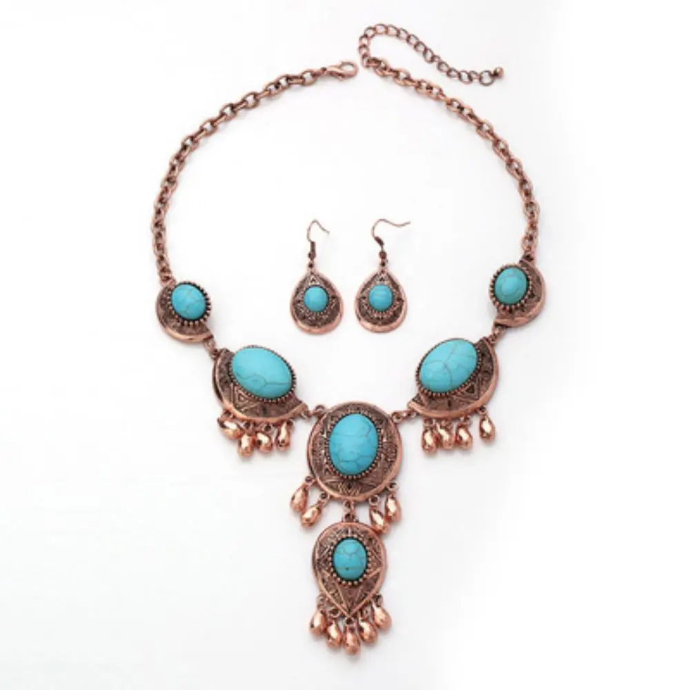 

SONDR New style women's Necklace Earrings complete set of alloy Inlaid Turquoise Necklace fashionable alloy necklace for women