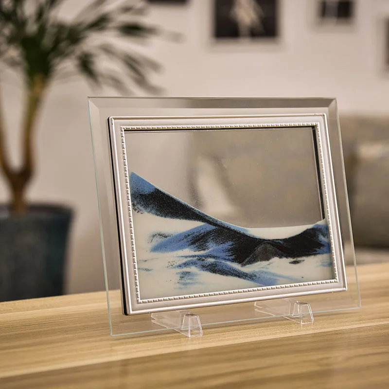 

3D Dynamic Flowing Grit Sand Painting Transparent Glass Frame Drawing Landscape