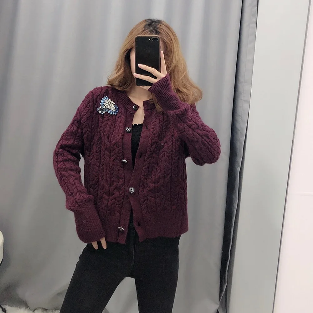 

Women Sweater Autumn New Fashion Long Sleeve Floral Beading Tops Modern Lady Blusas Mujer De Moda 2019 O-Neck Sueter Mujer Solid