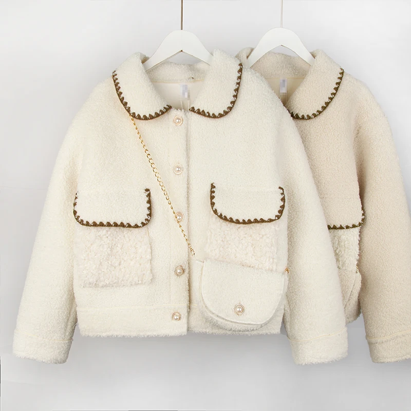 

Повседневные пальто в Корейском стиле Харадзюку из овечьей шерсти женские пальто с сумкой в стиле пэчворк дизайнерские винтажные утепленн...