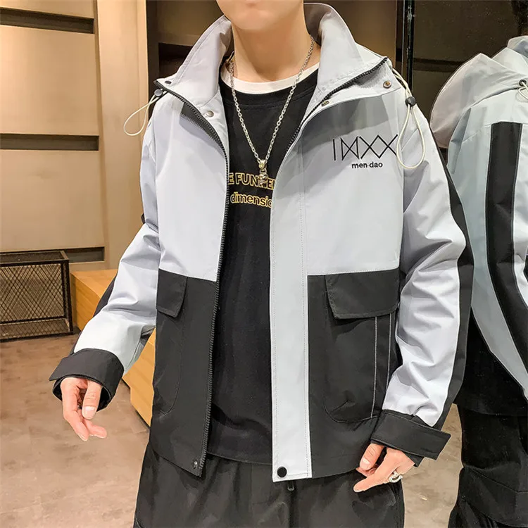 

Куртка мужская на молнии, контрастная свободная, с капюшоном, Повседневная рабочая одежда, модная универсальная Молодежная куртка, весна-ос...