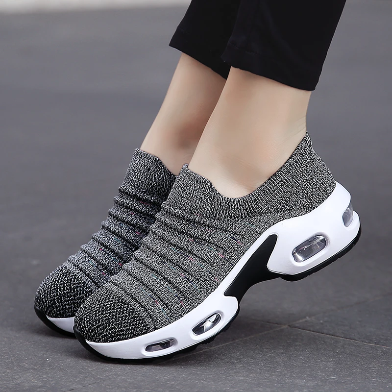 

Fly Woven Running Shoes Women Soft Air Cushioning Sneakers White Black Damping Non Slip Ladies Trainers Basket Walking Sports