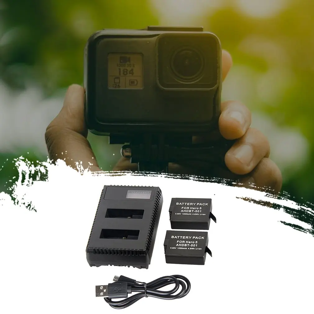 Подходит для Gopro набор Ahdbt-501 двух аккумуляторов ЖК-дисплей двойной зарядный Usb