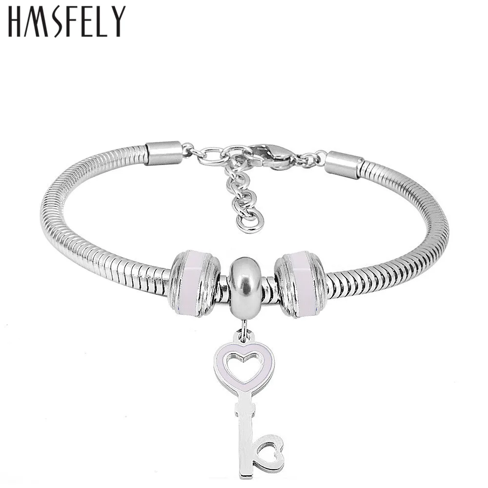HMSFELY Для женщин Нержавеющая сталь браслеты с подвесками в форме сердца замок