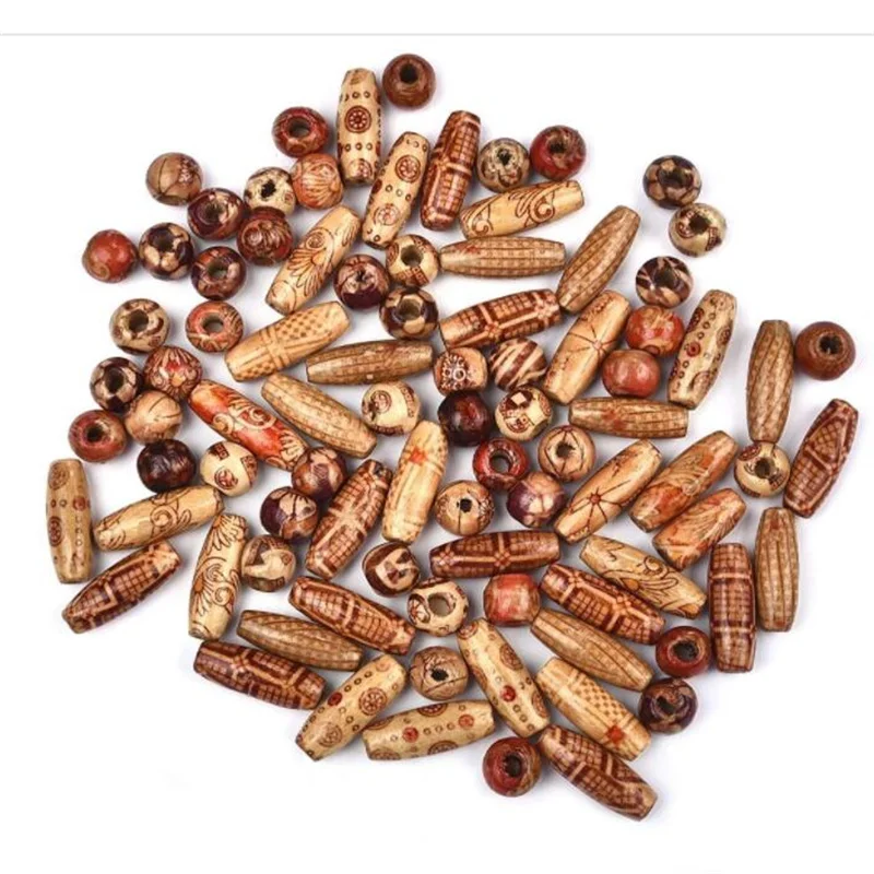 

100pcs Mix Natural Painted Wood Beads Round Loose Wooden Bead Bulk Lots Ball for Bracelet Necklace Jewelry Making Accessories