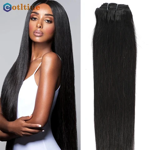 Прямые волосы для наращивания с клипсой 8 шт./компл. полный набор голов 120 г натуральный черный цвет 8-26 дюймов Remy волосы для женщин