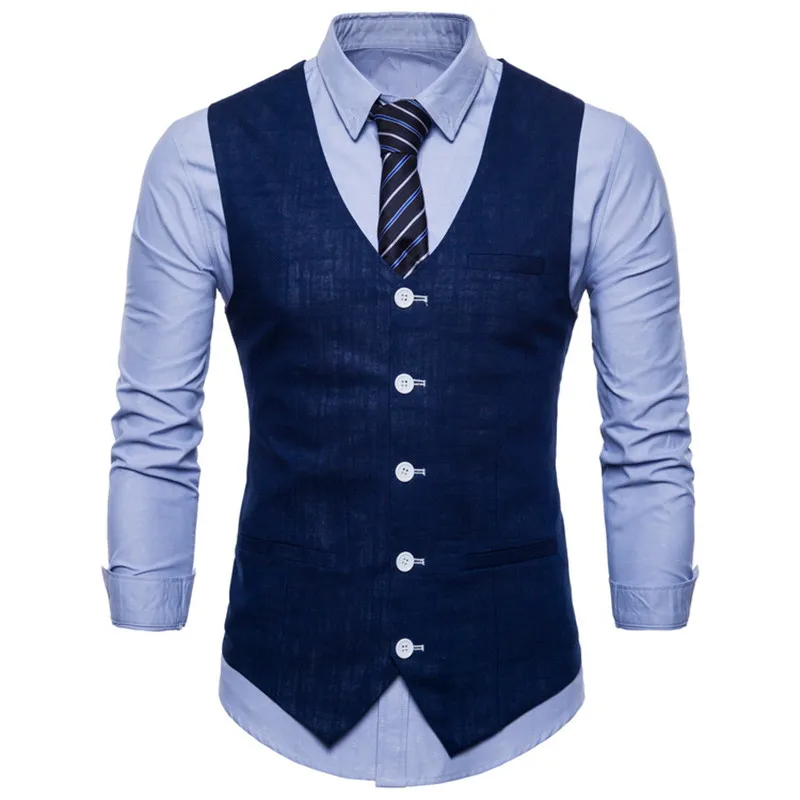 

Stylish Men Fall Slim Fit High-End Business Suit Vest/Male Leisure V-neck Cotton Vest/Groom Dress Black Formal Fashion