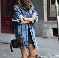 european and beautiful womens mid length ripped denim trench coat with long holes fall 2022 women