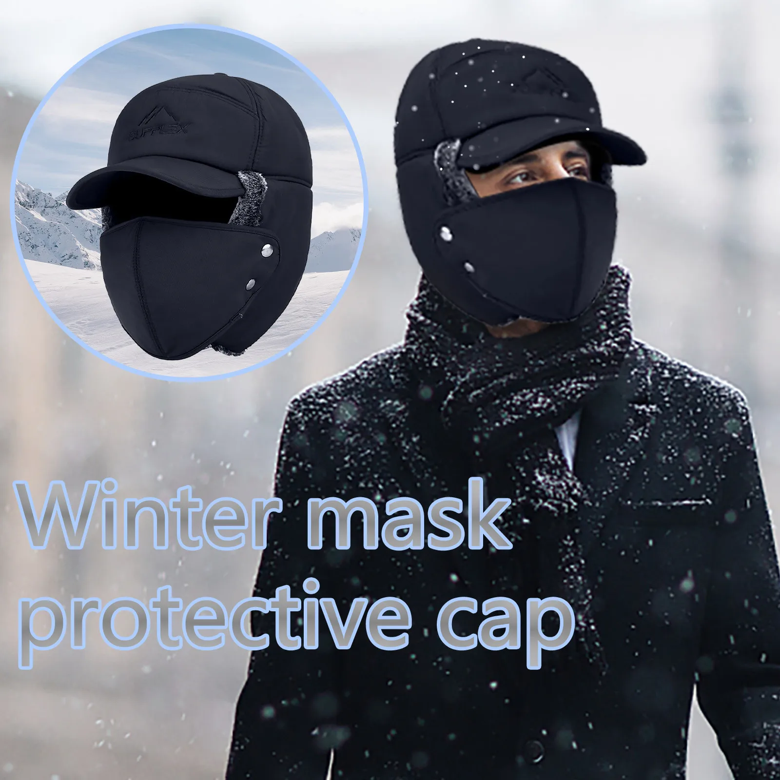

2021New Fashion Mens winter hat face snow cap Winter outdoor mask hat integrated Black Warm fashion protective hat
