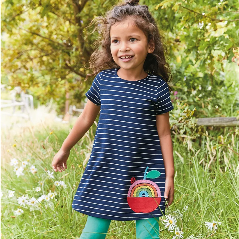 SAILEROAD 2-7Years Apple Applique Girls Dress for Summer Children Kids A-Line Clothes Cotton Baby Girl's Vestido | Детская одежда и