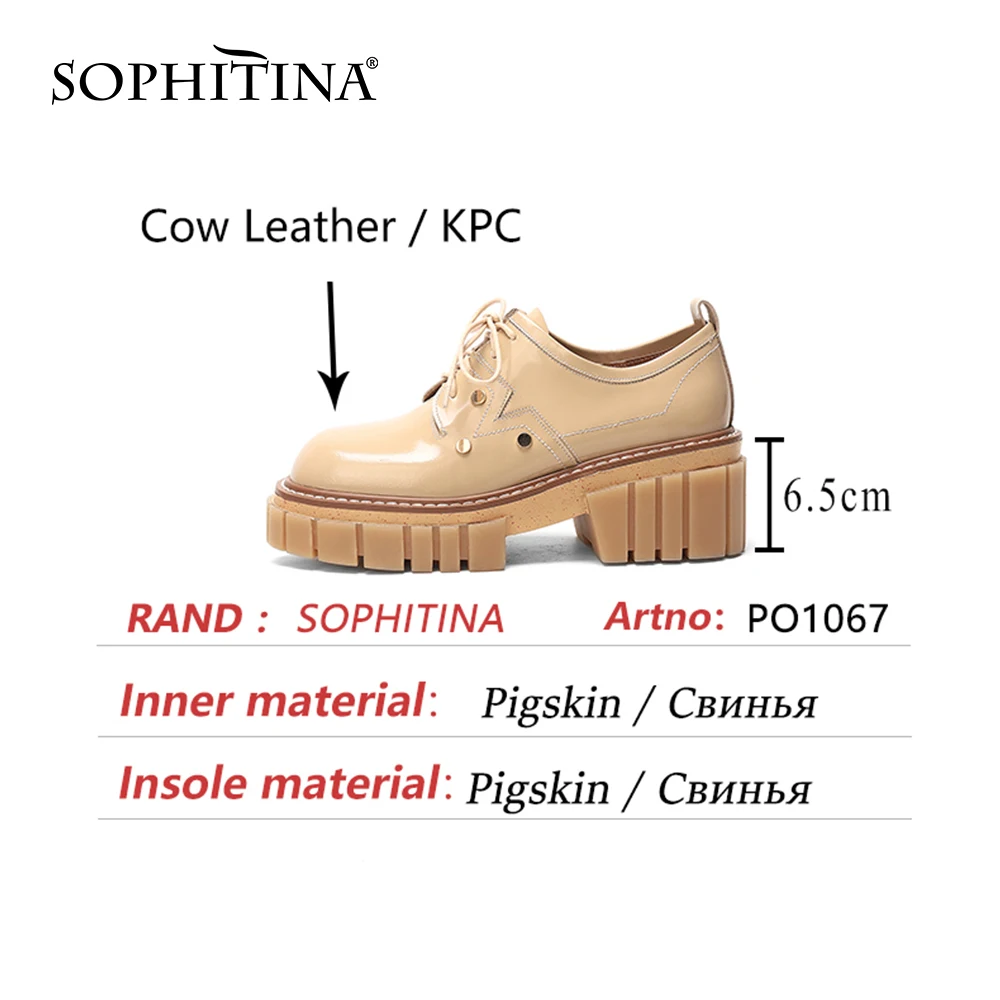 

SOPHITINA Flat Woman Genuine Leather Round Toe Lace Up Platform Thick Bottom Office Lady Rome Style Shoes PO1067