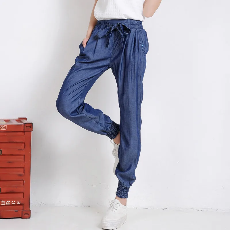 Женские джинсы из тенсельной ткани весенне летние тонкие широкие брюки