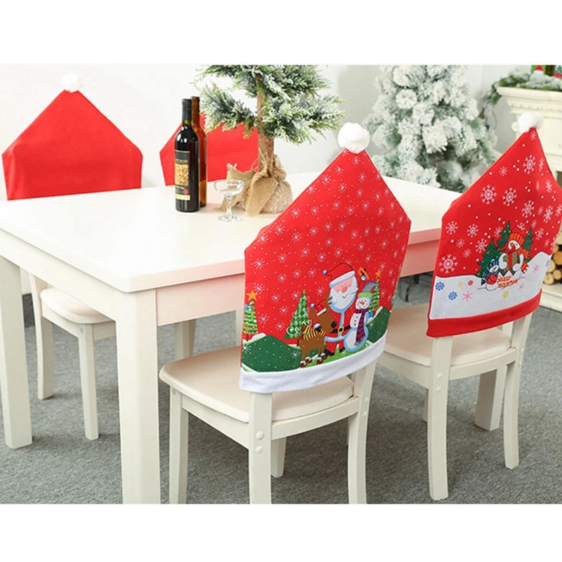 

2Pcs Christmas Decorations for Home Chair Cover Table Red Hat Chair Back Cover New Year Decor Snowman