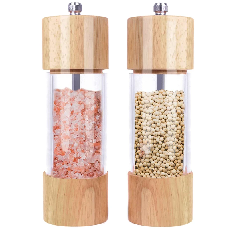 

Wooden Salt and Pepper Grinder Set, Manual Salt and Pepper Mill Wood, Adjustable Ceramic Core- -Pack of 2