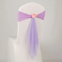 10pcslot wedding decoration chair back yarn wedding layout chair sash organza spandex sash with rose ball artificial flowers