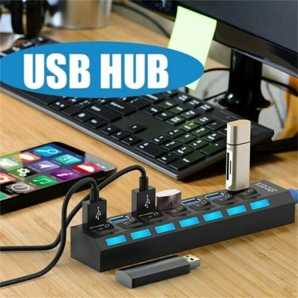 

Розетка USB 2,0 со светодиодным переключателем, 7 портов
