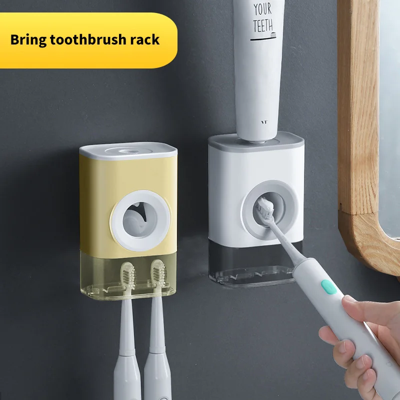 

Automatic Toothpaste Dispenser Bathroom Accessories Set SqueezerWall Mount Dust-Proof Toothbrush Holder Wall Mount Storage Rack